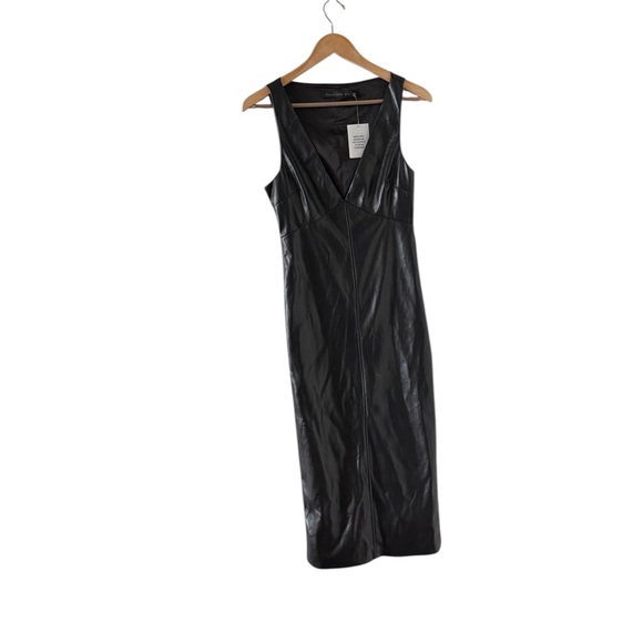 NWT HOUSE OF HARLOW 1960 Liv Faux Vegan Leather Sleeveless Vneck Midi Dress - Picture 2 of 7